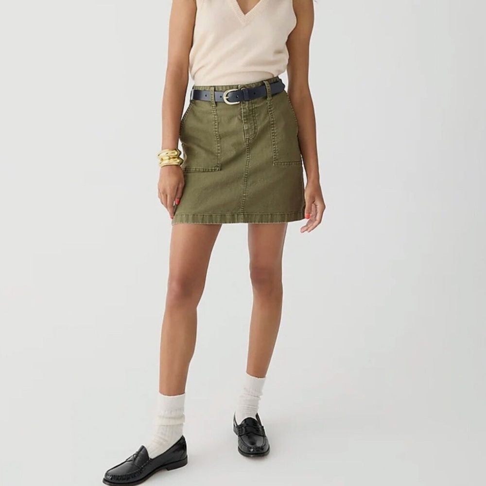J. Crew Olive Green Garment-Dyed Utility Mini Skirt Women’s Size 6 Linen Blend